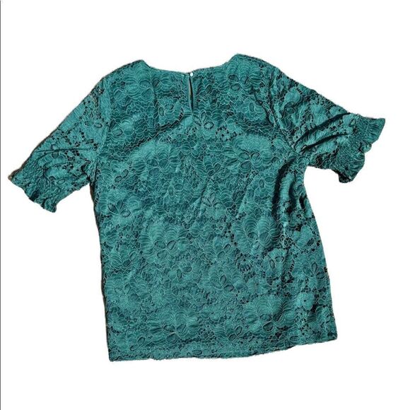 ADRIANNA PAPELL Green Lace Short Sleeve Blouse Size Medium - Picture 2 of 4
